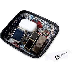 Decorative Catchall Tray with Jewelry Cleaning Cloth - Jewelry Organizer Trays for Keys, Watch, Jewelry, Cosmetics, Candy - Valet Tray Organizer for Bedroom, Nightstand, Entryway Table (Orange-Red)