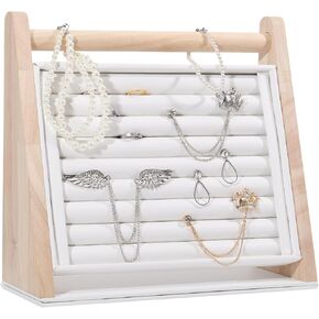CHGCRAFT 8 Slots Wooden Rings Display Stand Tray Leather Jewelry Display Rack Wood Rings Storage Holder Rack for Jewelry Earrings Bracelet Necklace Show