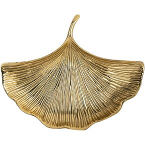 Golden Ginkgo Leaf Tray - Decorative Gold Trinket Dish, Jewelry Ring Holder, Vanity Plate