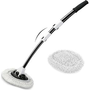15° Curved Car Wash Brush with Long Handle 43" Microfiber Cleaning Mop Telescopic Extension Pole for Caravan RV Truck Auto SUV Wheel Boat Exterior 2 in 1 Carwash Duster Not Hurt Paint Scratch Free