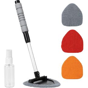 5PCS Car Windshield Cleaning Tool, Inside Car Window Cleaner Kit, Auto Window Cleaning Brush with Extendable Handle, Spray Bottle, 3 Microfiber Pads, Universal Car Cleaning Supplies