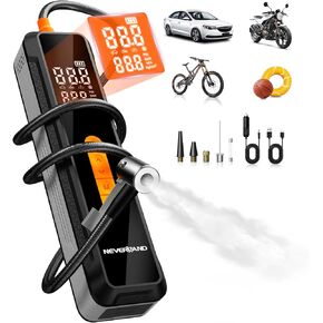 ضاغط الهواء المحمول في Neverland Tyre - 150ppsi مضخة إطارات الهواء المحمولة ، 12 فولت DC من الإطارات اللاسلكية مع مقياس الضغط ، ضاغط الهواء المصغر للسيارة ، الدراجة ، Motocycle ، الكرة (نسخة 2025)