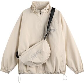 Men's Zip Up Drawstring Lightweight Windbreaker Jackets Outdoor Raincoat Jacket With Bag