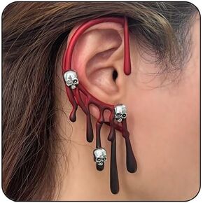 Gothic Skull Earrings for Women Skeleton Head Ear Cuff Skull Dangle Earrings Clip On Ear Halloween Ear Cuff Jewelry for Women