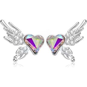 Silver Heart Wings Ear Cuff Earrings for Women Shiny Rhinestone Heart Love Clip Earring Vintage Y2k No Piercing Cuffs