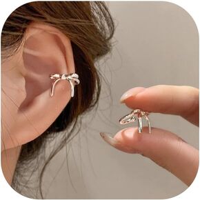 Ear Cuffs for Women Non-Piercing Rhinestone Jewelry Dainty Bow Cartilage Earrings Lightweight Party Daily Accessories Gift