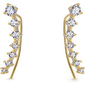 S925 Sterling Silver 7 Cubic Zirconia Ear Crawler&Climbers Earrings