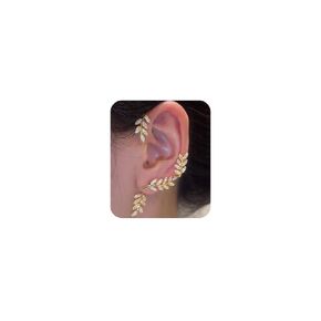 Wiwpar 1 Pair Zircon Bohemian Leaf Climbers Crawler Earrings Clip with Piercing for Women Rhinestone Cartilage Adjustable Ear Cuff Leaf Wrap Around Crystal Hook Earrings (gold)