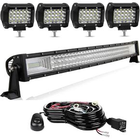 مجموعات شريط ضوء LED - 32in منحني 405W صف ثلاثي الطرق على الطرق الوعرة LED LED شريط الضوء+ 4PC 4INCH
