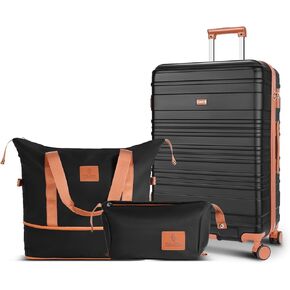 Luggage Set, 20 Inch carry on 100% PC Hard Side Luggage with Spinner Wheels, Suitcase withTsa Approved Lock and YKK Zipper, Lightweight Travel for Men and Women, Black 3 Piece