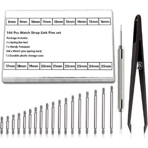 Link Remover Kit with Band Tool & 144 Pcs Watch Strap Link Pins (8-25mm) for Watch Repair & Band Removal