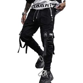 Men's Jogger Pants Punk Cargo Baggy Techwear Hip Hop Harem Pants Streetwear Tactical Track Pants Black White in Kuwait