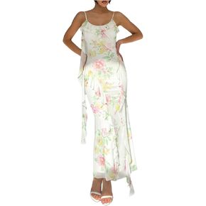 Milumia Women's Floral Mesh Ruffle Cami Dress Sexy Spaghetti Strap Bodycon Maxi Dresses