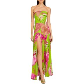 Womens Strapless Maxi Dress Slim High Slit Mesh Long Dress Sexy Party Club Night Out Dress 2024 Summer Vacation