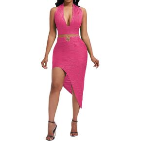Women's Sexy Clubwear 2 قطعة مجموعة Halter Crop Top and Highlit Bodycon Skirt Light Out