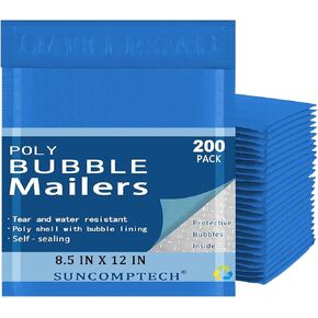 #2 فقاعات بريدية من البوليستر، مقاس 8.5 × 12، عبوة مكونة من 25 مظروفًا بريديًا مقاومًا للماء ذاتي الغلق، حقيبة شحن مبطنة قوية الالتصاق، مقاس قابل للاستخدام 8.5 × 11 بوصة (أسود، 25 قطعة) in Kuwait