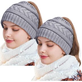 PFFY Ponytail Beanie Hat for Women Winter Warm Knit Beanies High Bun Hats Skull Cap