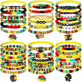 40 PCS Surfer Heishi Bracelets Colorful Friendship Clay Bead Bead Bread Jewelry Festive Stretch for Women (Black History)