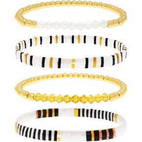 Tila Flat Beads Bracelets Stack Set for Women, Handmade Gold Beads Gemstone Colorful Stretch Outfit Accessories Jewelry Gift.