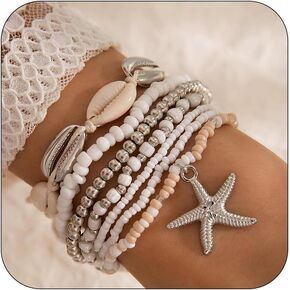 7PCS Shell Bracelet for Women Boho Layered Seashell Bracelet Gold Starfish Bracelet Jewelry Accessories