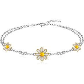 Daisy Bracelet for Women Daisy Gifts Jewelry Adjustable Flower Bangle Bracelets Sterling Silver Sunflower Bracelet Chain Bead Sun Wildflowers Floral