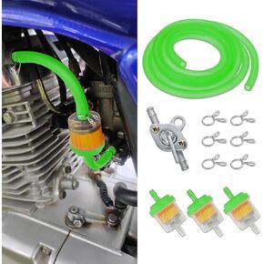 Gas Fuel Line Hose Clamps Fuel Filters with Inline Shut Off Valve Petcock Set, 1/4 Gas Fuel Line Hose with Clamps Valve & Filters Kit, Gas Filter Tube for 50cc 90cc 110cc ATV (Green)