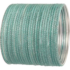 Touchstone Pastel Color Bangle Collection Indian Bollywood Hand Drilled Silver Tinge Designer Jewelry Bracelets Bangle. Set of 24. For Women.