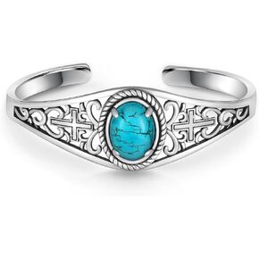 Genuine Turquoise Bracelet for Women 925 Sterling Silver Cross Turquoise Cuff Bracelet Vintage Western Turquoise Jewelry for Women