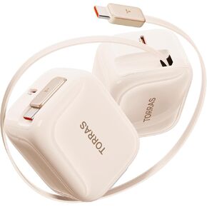 TORRAS FlexLine 40W Dual-Port USB C Charger Block with Retractable Cable, Compact Travel Charger for iPhone 16 with Foldable Plug, Type C Charger Fast Charging for iPhone 16/15/Samsung/AirPods 4/iPad