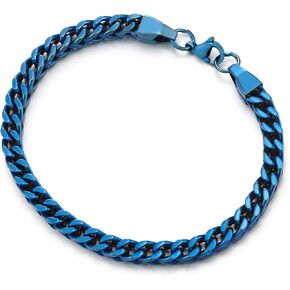 COOLSTEELANDBEYOND Blue Stainless Steel Cuban Link Bracelet, Curb Chain for Men, Hip-Hop Biker Jewelry, Punk Rock