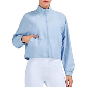 Women's Cropped Lightweight Running Track Jackets ZIP UP UPF 50+ Long Sleeve Sun Protection Athletic Tops