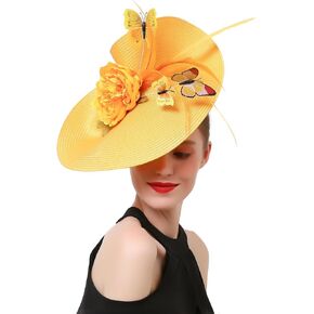 Women Straw Fascinator Hat, Flower Derby Headwear for Women Ladies