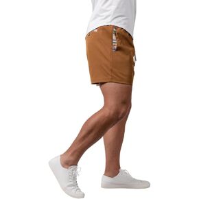 Wowie Men’s Sapien 2.0 Shorts - Drawstring Stretch Waist, Loud Colors, and Signature Handwoven Pocket Accents with Anti-Wrinkle Material - Turmeric, Large, 5" Inseam
