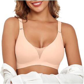 Lace V Mesh Wireless Bras Push Up Bralette Seamless Plunge Bra Everyday Bras for Women No Underwire with Extender