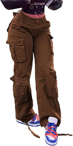 Women Mid Waisted Cargo Jeans Flap Pocket Straight Wide Leg Casual Baggy Boyfriend Denim Streetwear Pants in Kuwait