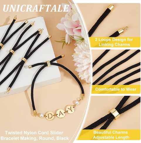 UNICRAFTALE 10Pcs Slider Bracelets Nylon Twist Cord Bracelet 22~23cm Red Link Bracelet with Brass Findings Adjustable Bracelet Chains for Jewelry Making Chains for DIY Bracelet Making Women in Saudi Arabia