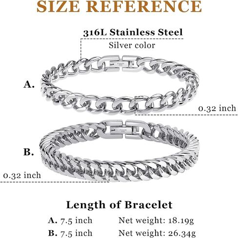 UHIBROS 316L Stainless Steel Chain Bracelet for Men Women, 18K Gold Sturdy Metal Link, Silver Black Cuban/Figaro/Paperclip/Rope Fashion Jewelry Set for Dad, Boyfriend, Husband, Girlfriend in Saudi Arabia