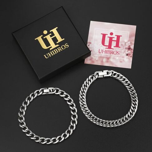 UHIBROS 316L Stainless Steel Chain Bracelet for Men Women, 18K Gold Sturdy Metal Link, Silver Black Cuban/Figaro/Paperclip/Rope Fashion Jewelry Set for Dad, Boyfriend, Husband, Girlfriend in Saudi Arabia