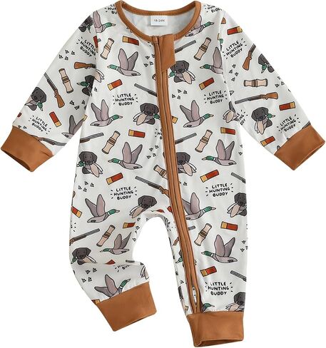 Chloefairy Duck Hunting Baby Clothes Boy Girl Mallard Duck Romper Long Sleeve Zipper Jumpsuit Infant Fall One Piece Outfit in Saudi Arabia