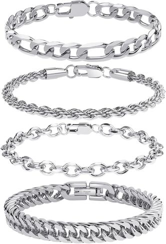 UHIBROS 316L Stainless Steel Chain Bracelet for Men Women, 18K Gold Sturdy Metal Link, Silver Black Cuban/Figaro/Paperclip/Rope Fashion Jewelry Set for Dad, Boyfriend, Husband, Girlfriend in Saudi Arabia