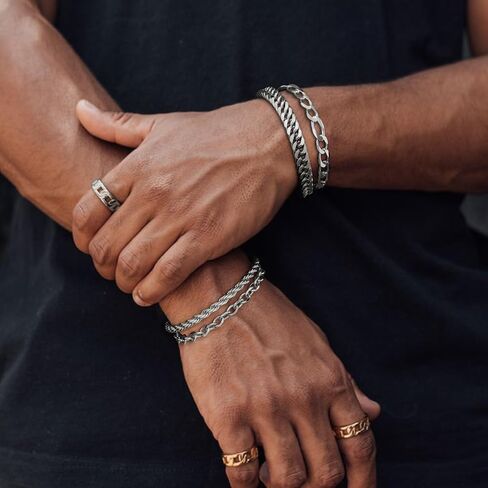 UHIBROS 316L Stainless Steel Chain Bracelet for Men Women, 18K Gold Sturdy Metal Link, Silver Black Cuban/Figaro/Paperclip/Rope Fashion Jewelry Set for Dad, Boyfriend, Husband, Girlfriend in Saudi Arabia