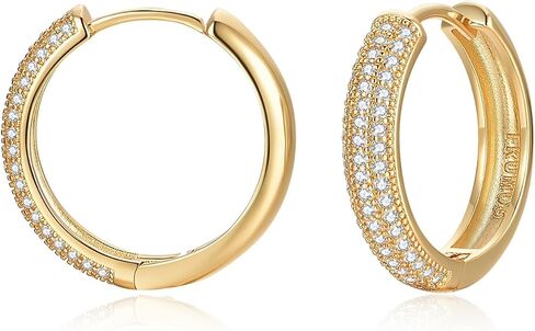 Gold Earrings for Women Girls,14K Gold Plated Hoop Earrings with 925 Sterling Silver Post Cubic Zirconia Stud Earring Huggie Hoops Earrings in Kuwait