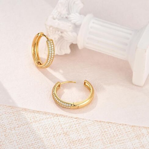 Gold Earrings for Women Girls,14K Gold Plated Hoop Earrings with 925 Sterling Silver Post Cubic Zirconia Stud Earring Huggie Hoops Earrings in Kuwait