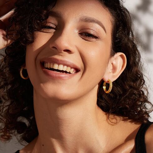 Gold Earrings for Women Girls,14K Gold Plated Hoop Earrings with 925 Sterling Silver Post Cubic Zirconia Stud Earring Huggie Hoops Earrings in Kuwait