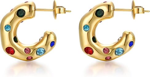 Gold Earrings for Women Girls,14K Gold Plated Hoop Earrings with 925 Sterling Silver Post Cubic Zirconia Stud Earring Huggie Hoops Earrings in Kuwait
