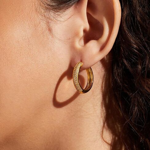 Gold Earrings for Women Girls,14K Gold Plated Hoop Earrings with 925 Sterling Silver Post Cubic Zirconia Stud Earring Huggie Hoops Earrings in Kuwait