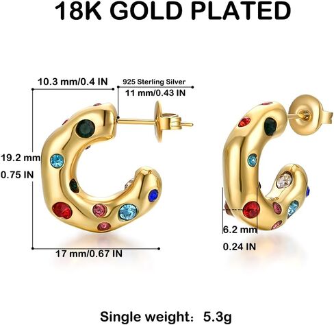 Gold Earrings for Women Girls,14K Gold Plated Hoop Earrings with 925 Sterling Silver Post Cubic Zirconia Stud Earring Huggie Hoops Earrings in Kuwait