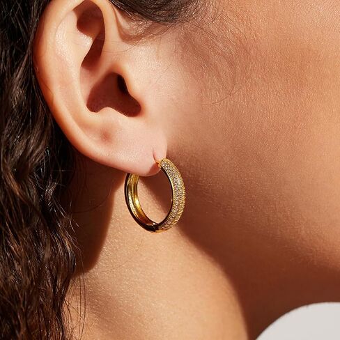 Gold Earrings for Women Girls,14K Gold Plated Hoop Earrings with 925 Sterling Silver Post Cubic Zirconia Stud Earring Huggie Hoops Earrings in Kuwait