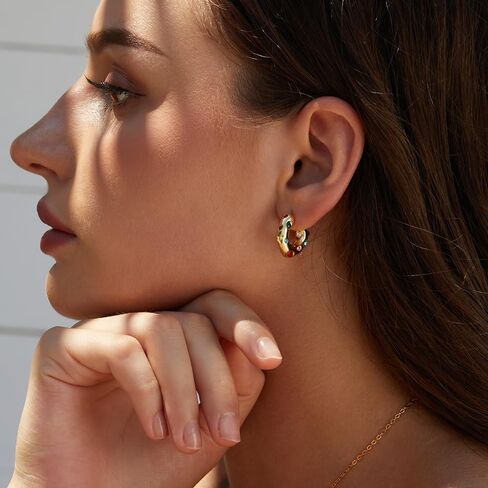 Gold Earrings for Women Girls,14K Gold Plated Hoop Earrings with 925 Sterling Silver Post Cubic Zirconia Stud Earring Huggie Hoops Earrings in Kuwait