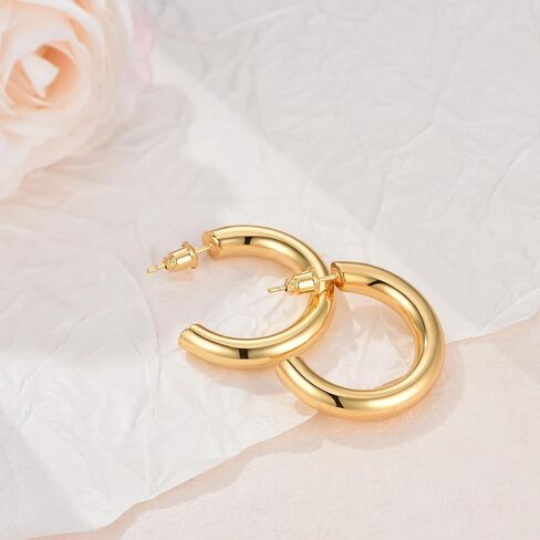 Gold Earrings for Women Girls,14K Gold Plated Hoop Earrings with 925 Sterling Silver Post Cubic Zirconia Stud Earring Huggie Hoops Earrings in Kuwait